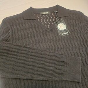 Murano Prehistoric Prep S Small Black V-Neck Collared Thin Knit Sweater NWT 1016